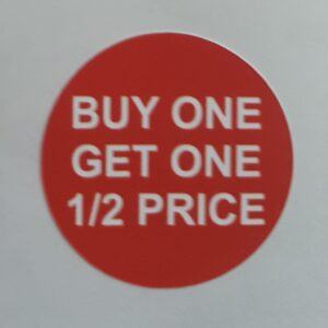 Buy 1 get 1 Half Price stickers