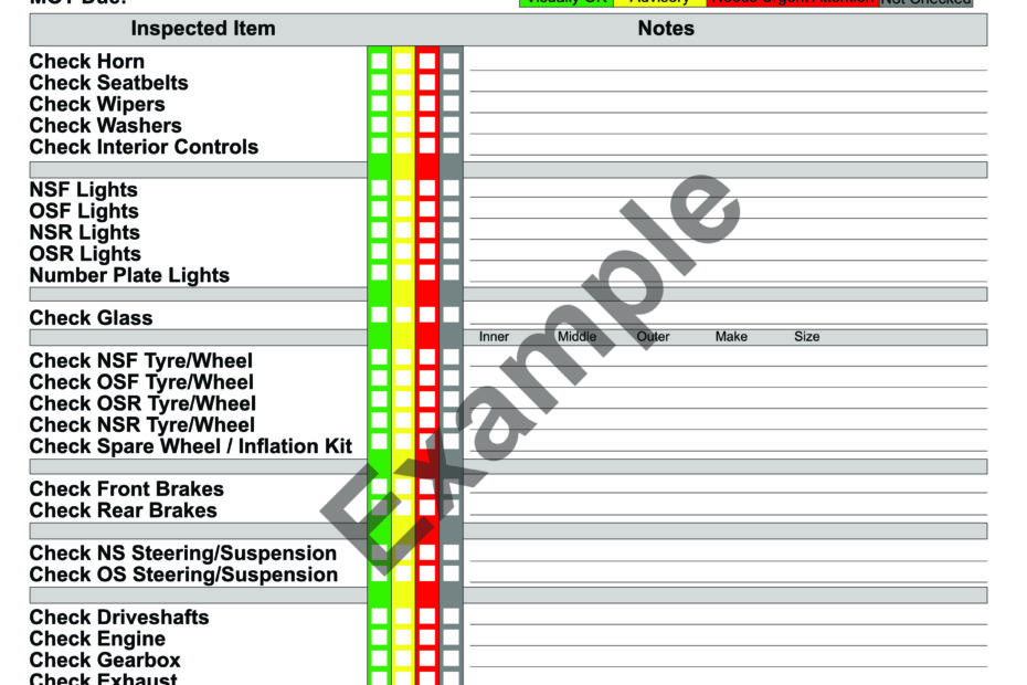 Vehicle Health Checklist Printable vehicle inspection form